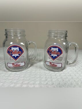 Philadelphia Phillies Mason Jar Mug Set MLB Glass Cups Pair